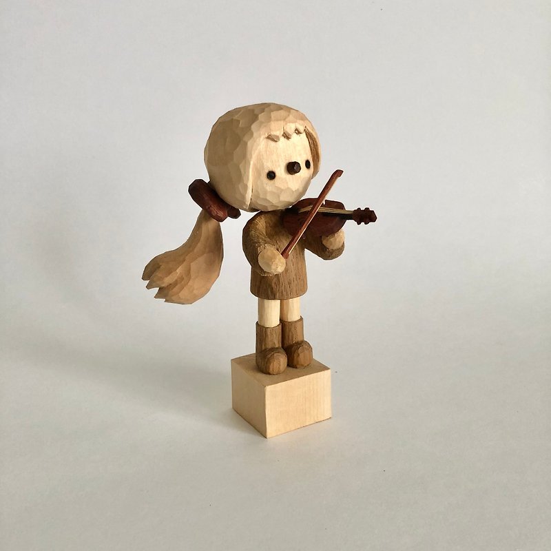 ヴァイオリニストの木彫り - 置物 - 木製 ブラウン