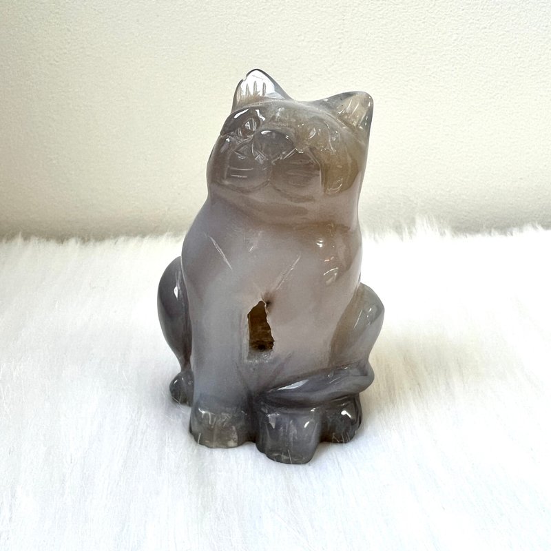 招財瑪瑙貓 | 水晶 | 水晶擺件 | 水晶卡通及動物 - 擺飾/家飾品 - 水晶 卡其色