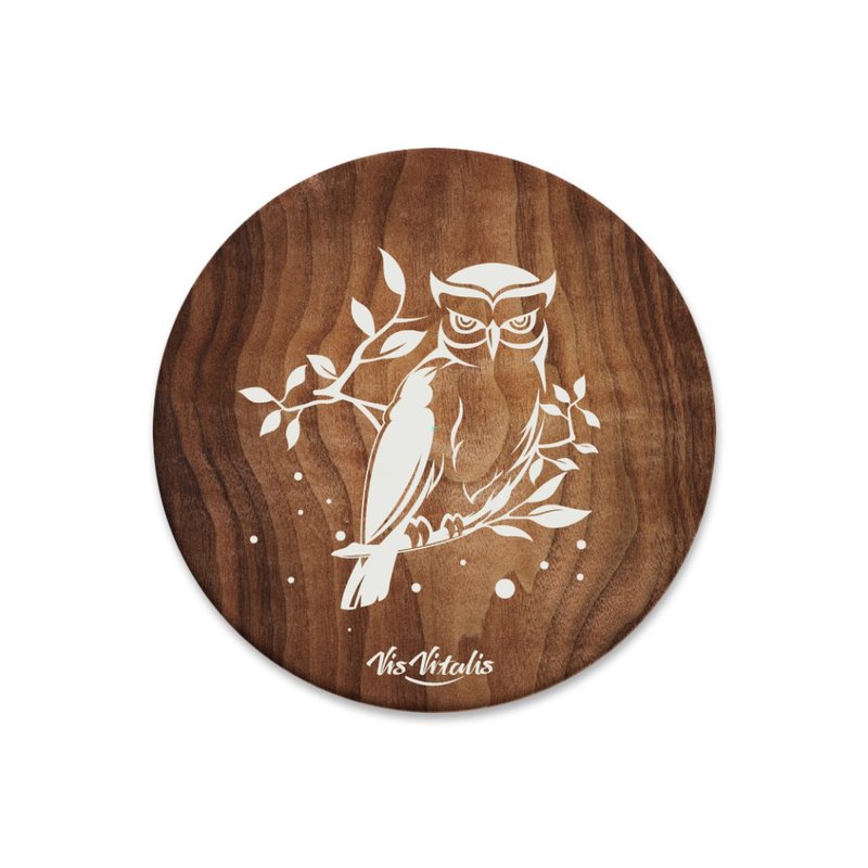 Owl coaster / illustration round absorbent coaster / gift exchange - ที่รองแก้ว - วัสดุอื่นๆ สีนำ้ตาล