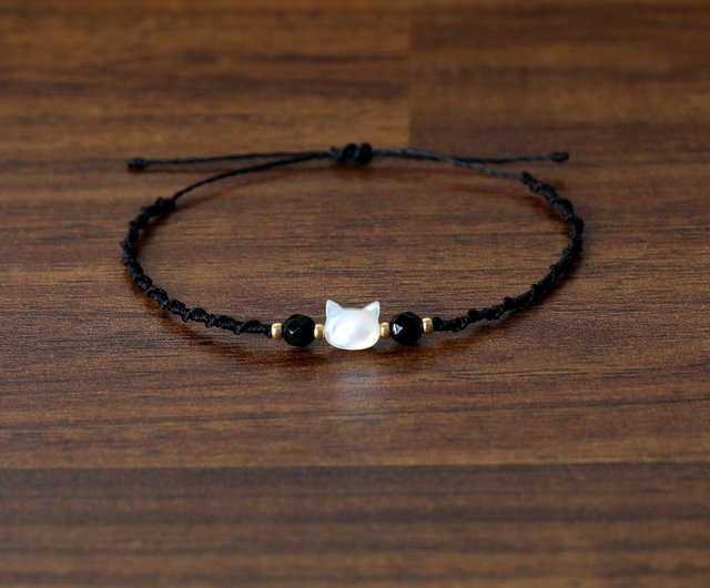 白猫の螺鈿 Opal Onyx マクラメ 結び目 ブレスレット - ショップ