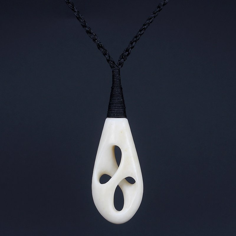 Tribal ancient tying method double ring infinite symbol necklace four-leaf clover hollow abstract art personality pendant jewelry - Necklaces - Other Materials 