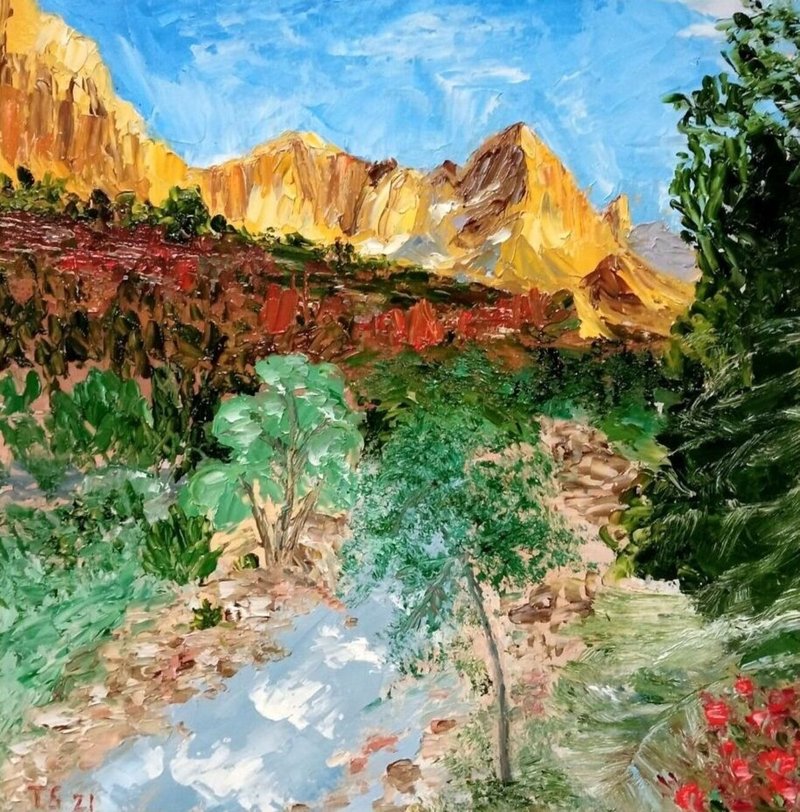 Zion National Park Original oil painting 20x20 cm - 壁貼/牆壁裝飾 - 其他材質 