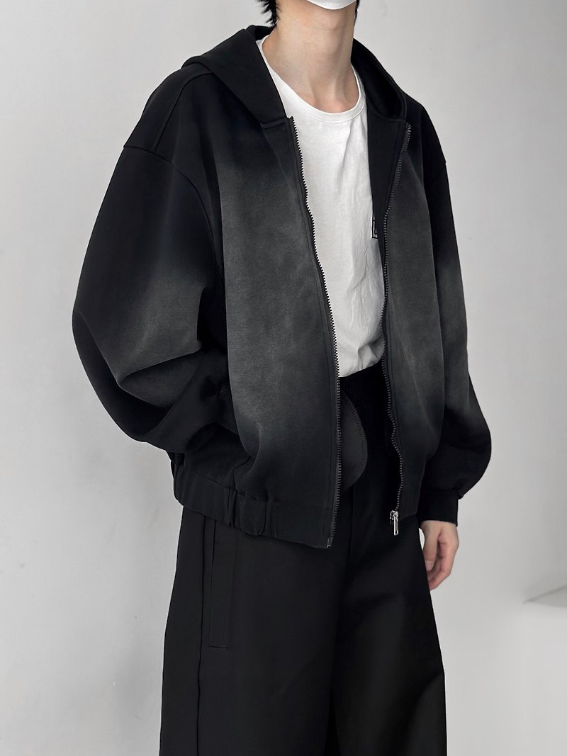 日本のレトロなタイダイグラデーションスウェットシャツジャケット - トップス ユニセックス - その他の素材 ブラック