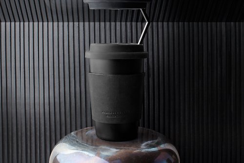 BLACHOICE 不鏽鋼咖啡杯外帶組合/鋼杯/皮套/矽膠蓋/霧黑/銀白