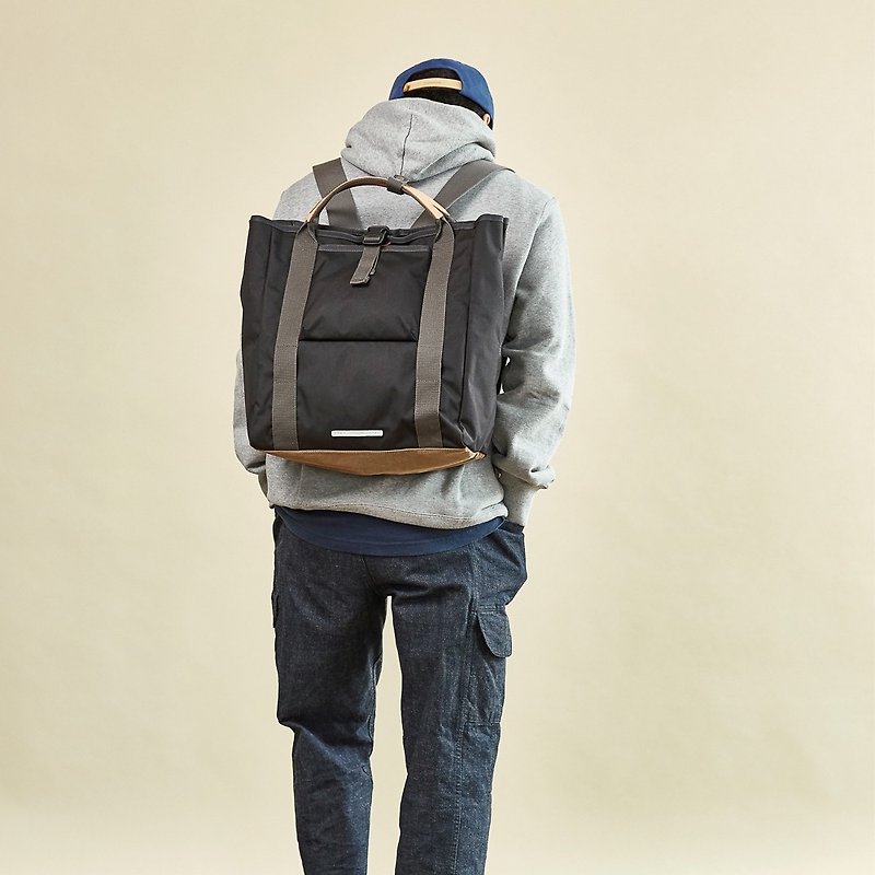 RAWROW-railway series-13吋 dual-use rear backpack (portable/back)-墨黑-RBP600BK - กระเป๋าเป้สะพายหลัง - ไนลอน สีดำ