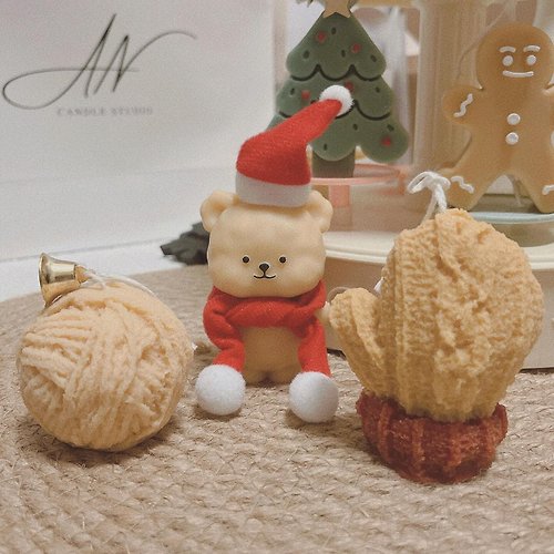 aini candle 聖誕節 交換禮物 泡泡熊 毛線球 手套 造型香氛蠟燭 生日禮 禮盒