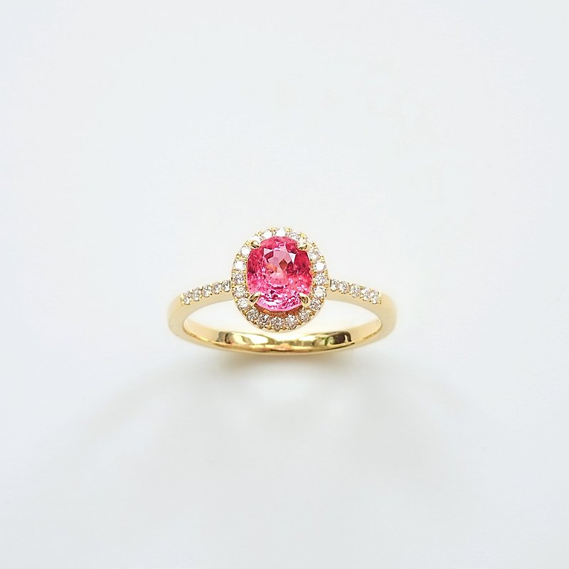 Rich Pink Spinel Oval Shaped Diamonds Halo Pave 18K Solid Yellow Gold Ring JSR18 - General Rings - Gemstone Pink