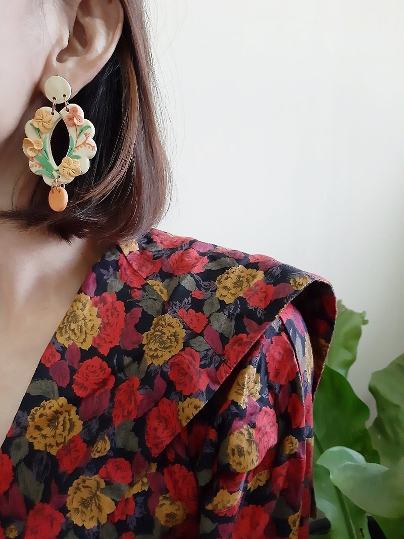 Handmade Polymer Clay Dangle Earrings| Statement Orange Flower Earrings - Earrings & Clip-ons - Clay Orange