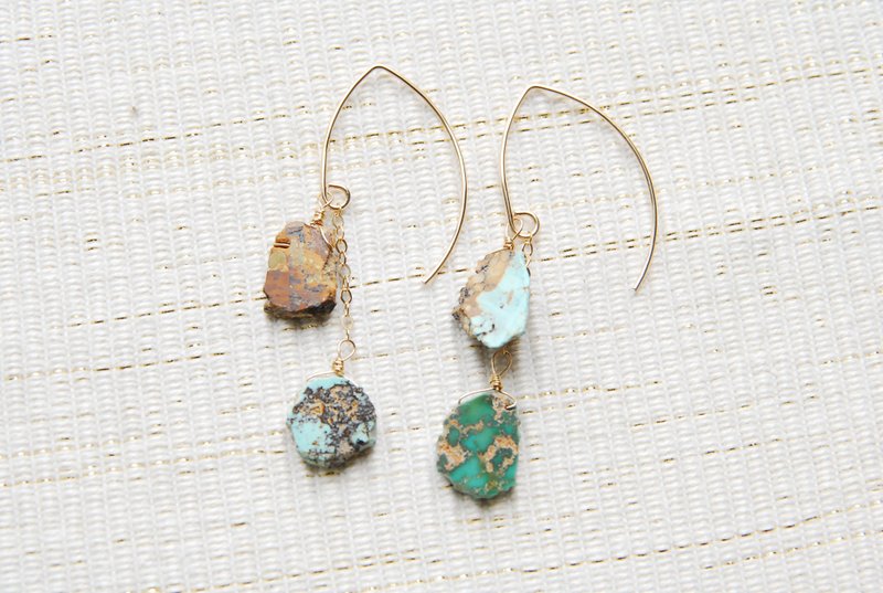 Resale Persian turquoise two-color marquise hook earrings 14kgf - Earrings & Clip-ons - Semi-Precious Stones Blue