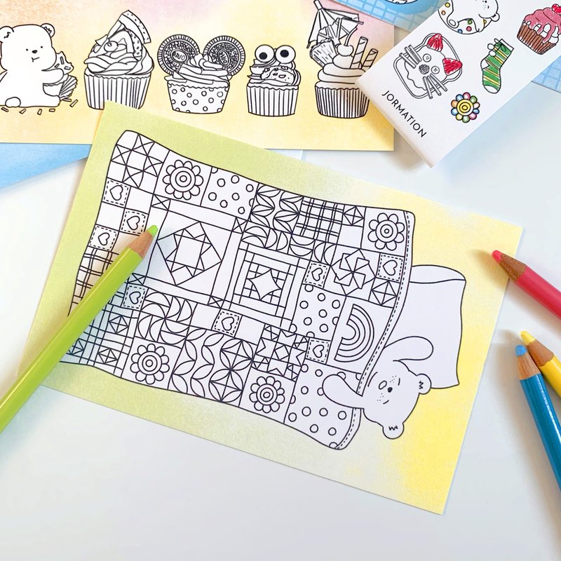 Bed Time Coloring Postcard - 卡片/明信片 - 紙 