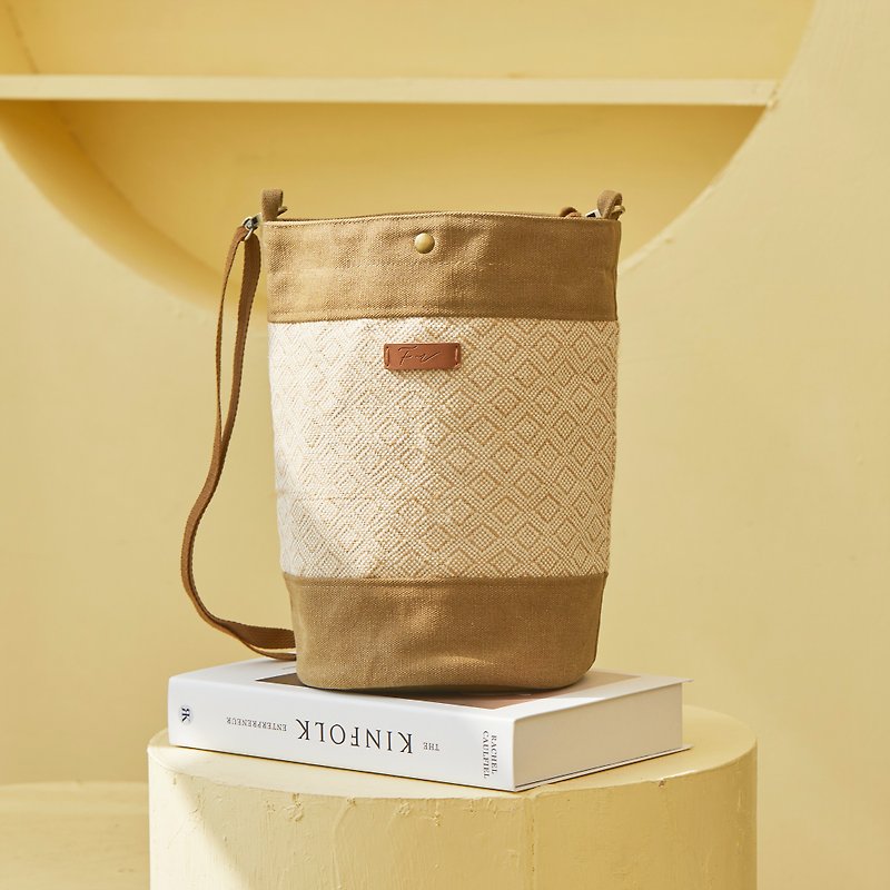 Summer Woven Bucket Bag - Diamond - Drawstring Bags - Cotton & Hemp Khaki