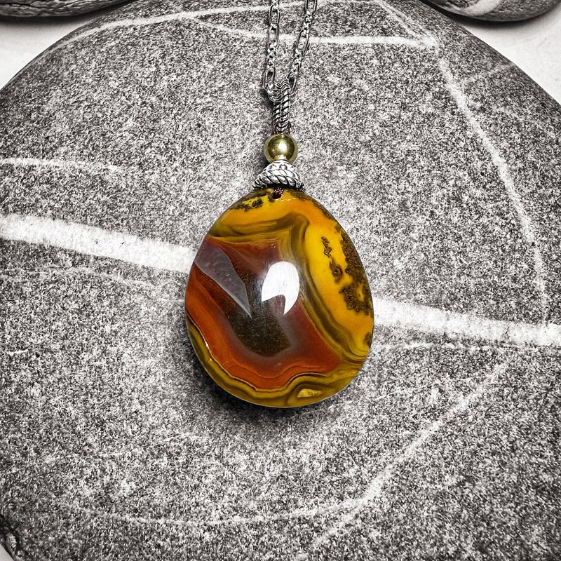 戰國紅瑪瑙 銅銀製吊墜 - 項鍊 - 半寶石 