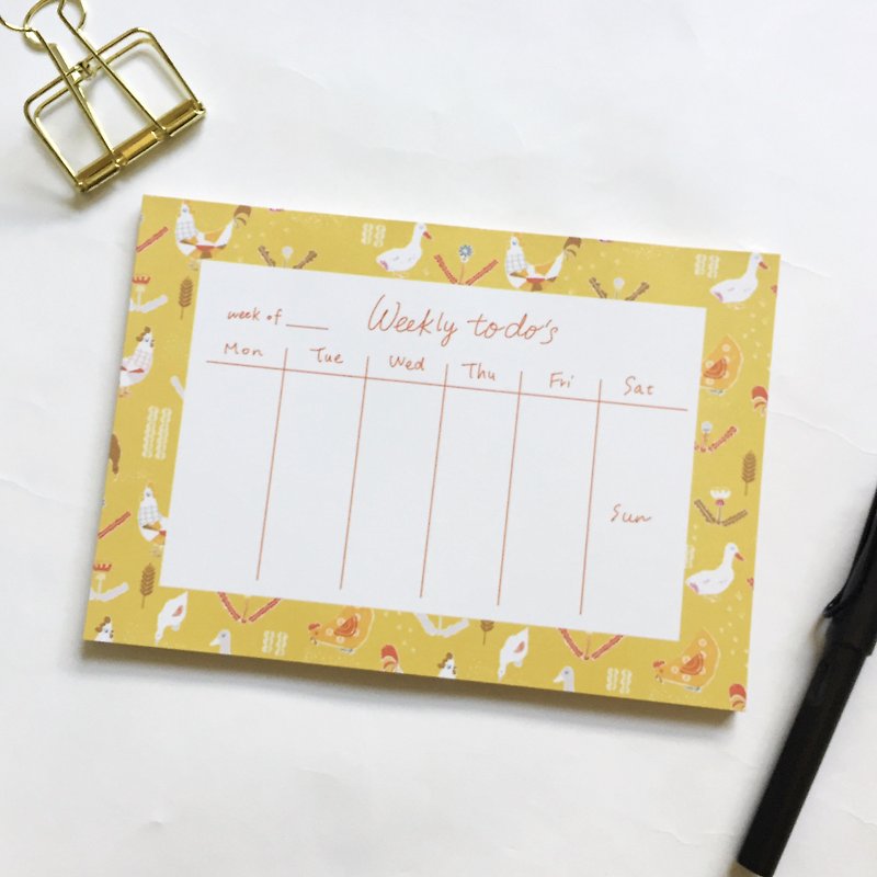 Chicken weekly planner notepad, rustic to do list, cute daily planner, bright desk pad, school supplies, office supplies, yellow - ปฏิทิน - กระดาษ สีเหลือง