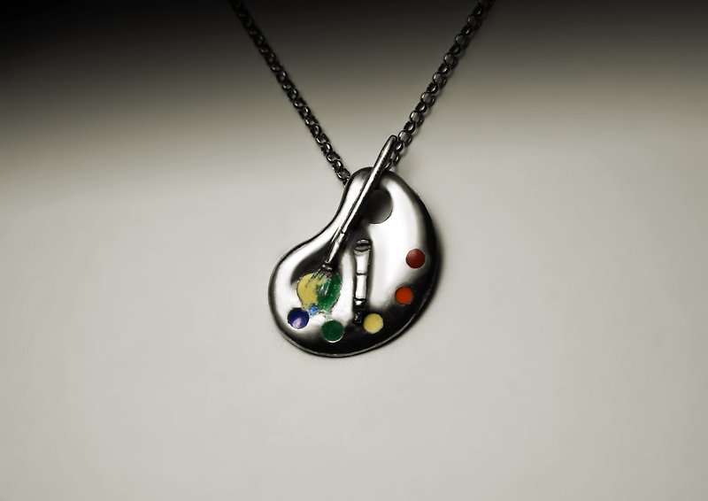Enamel palette necklace - สร้อยคอ - โลหะ สีเงิน
