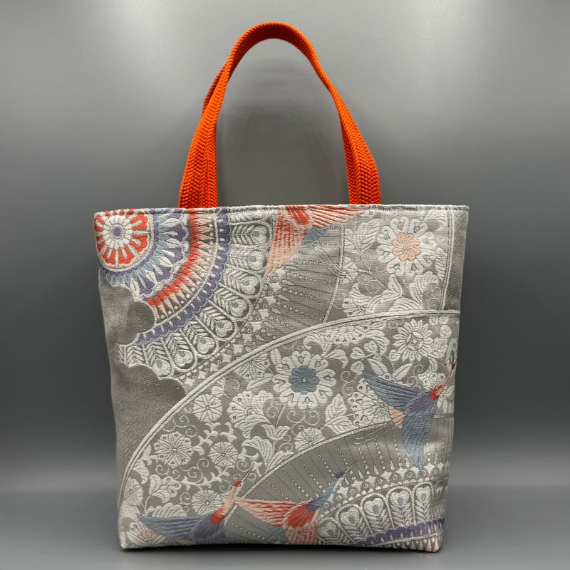 着物 帯 帯締め ハンドメイド トートバッグ リメイク シルバー ピンク - 手提包/手提袋 - 絲．絹 銀色