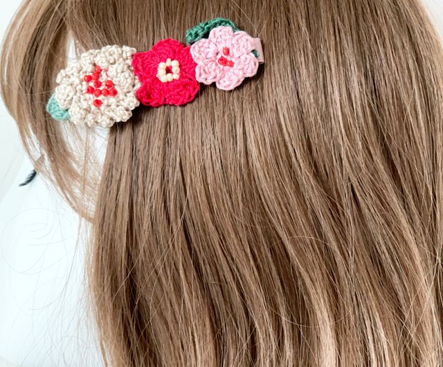 Flower Crochet Hair Clip with a Bead