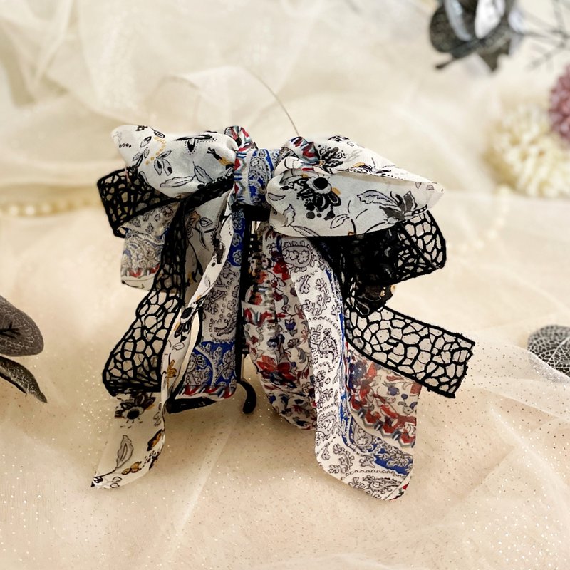 Patchwork chiffon bow banana clip hair clip intersecting clip bag head grab clip hair comb hair ring side clip hair fork - Hair Accessories - Other Materials Black