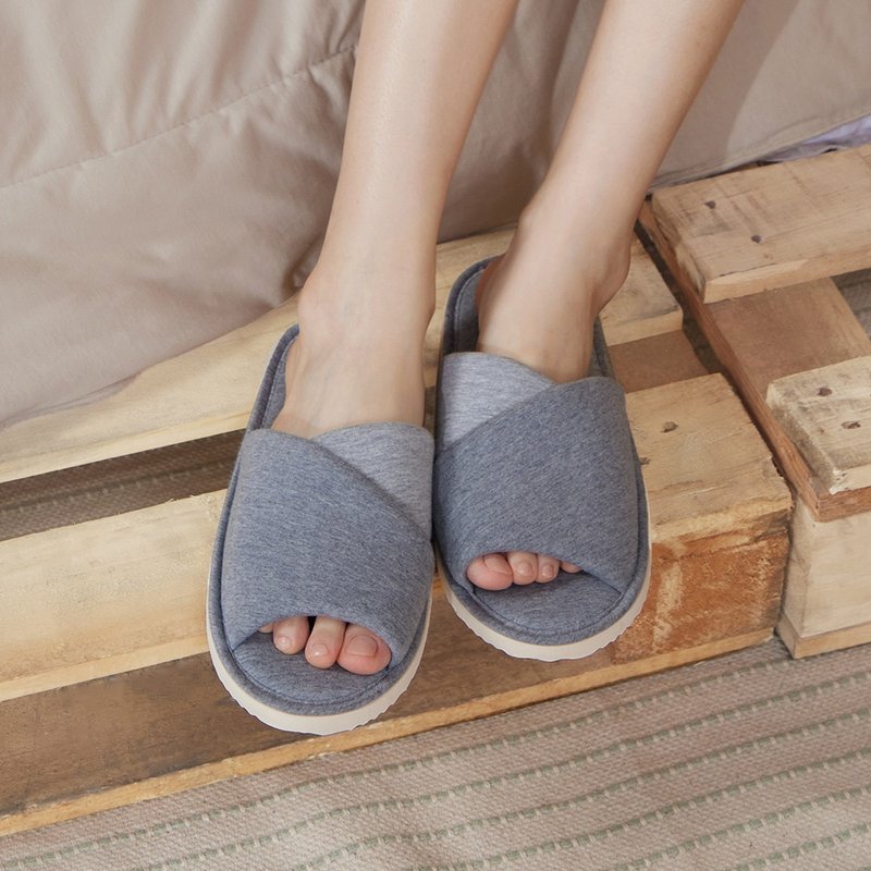 Cross opening indoor slippers - รองเท้าแตะในบ้าน - ผ้าฝ้าย/ผ้าลินิน สีเทา