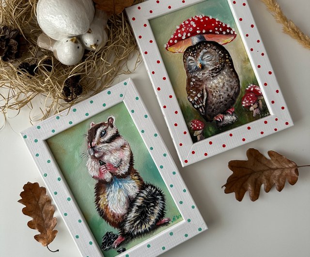 シマリスさん額縁付き アート シマリス 額入り原画 リス ミニアート 子供部屋装飾 動物 - ショップ