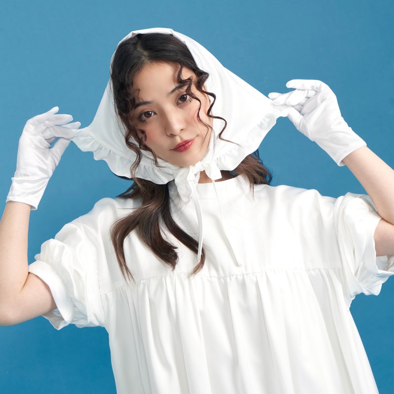 ADORA : 可愛的白色柔軟滌綸及膝長連衣裙 - 洋裝/連身裙 - 聚酯纖維 白色