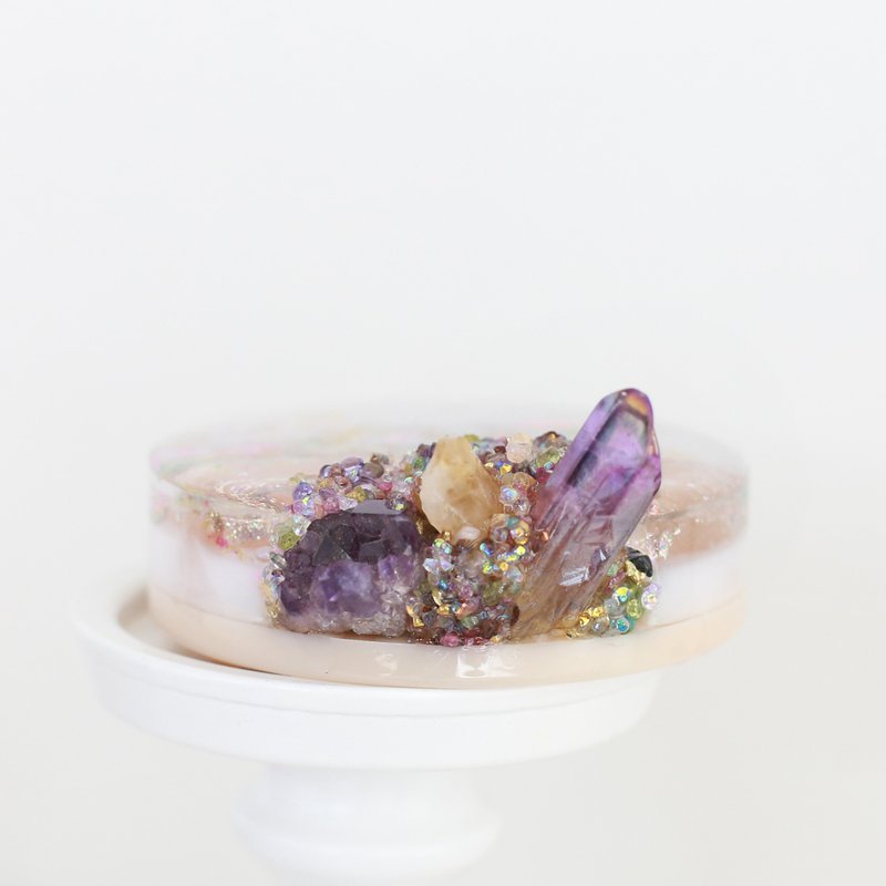 10cm Crystal Dish ~ Amethyst & Pink Aura - ของวางตกแต่ง - คริสตัล 