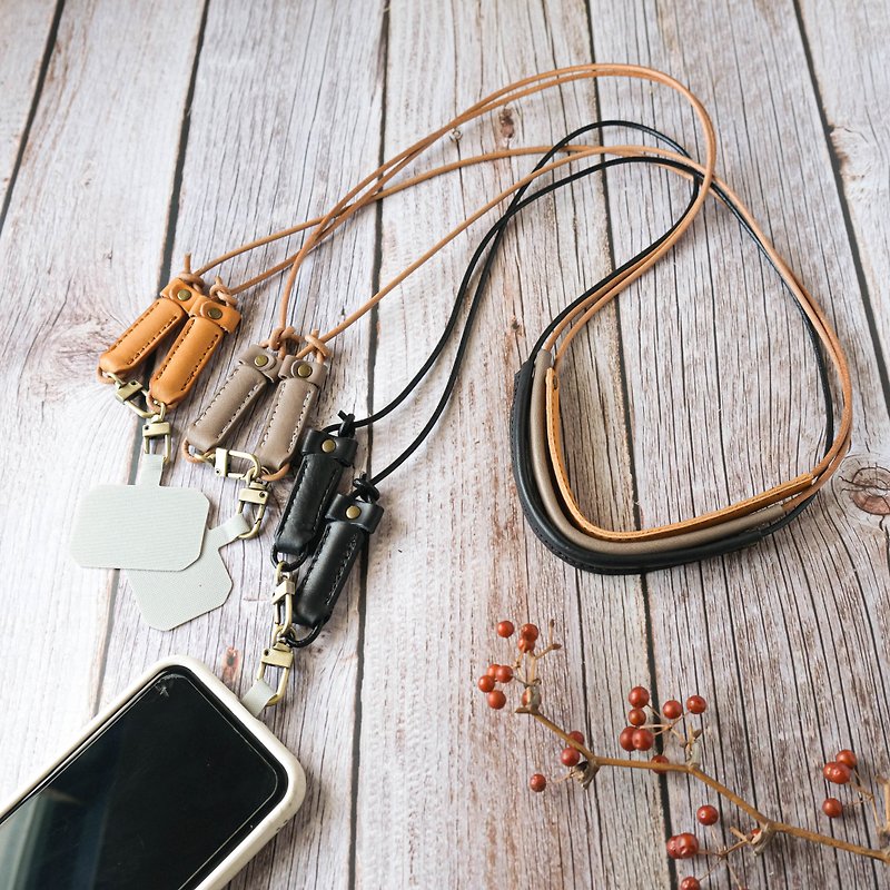 Cross-body mobile phone lanyard/leather mobile phone strap/anti-drop mobile phone rope/adjustable length - Lanyards & Straps - Genuine Leather Multicolor