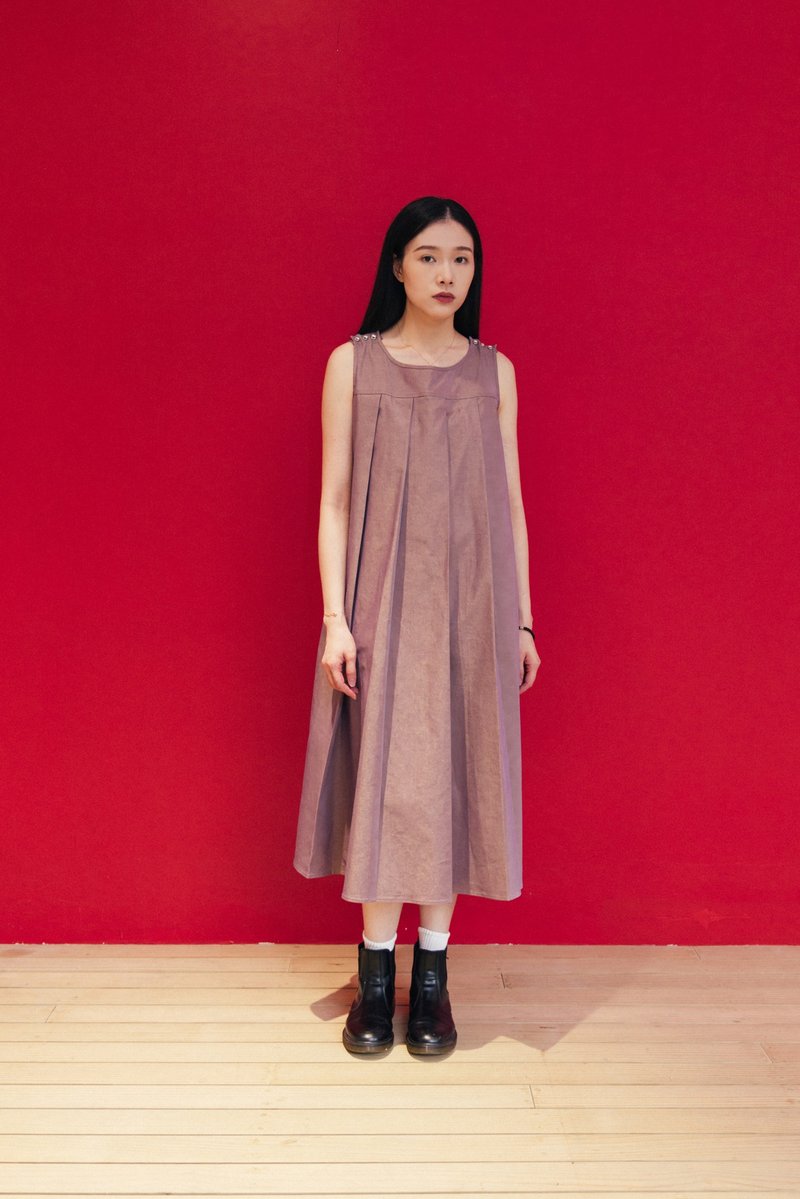百摺連身裙 Sleeveless Midi Dress - 裙子/長裙 - 其他材質 紫色