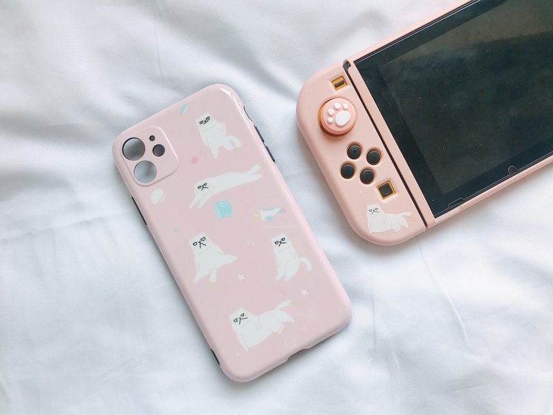 Creamy Pink Grumpy SpaceCat IPhone Case - Phone Cases - Plastic Pink