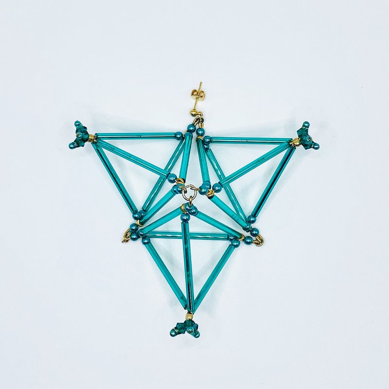 3D Triangle PIERCE/EARRING【Green】 - Earrings & Clip-ons - Glass Green