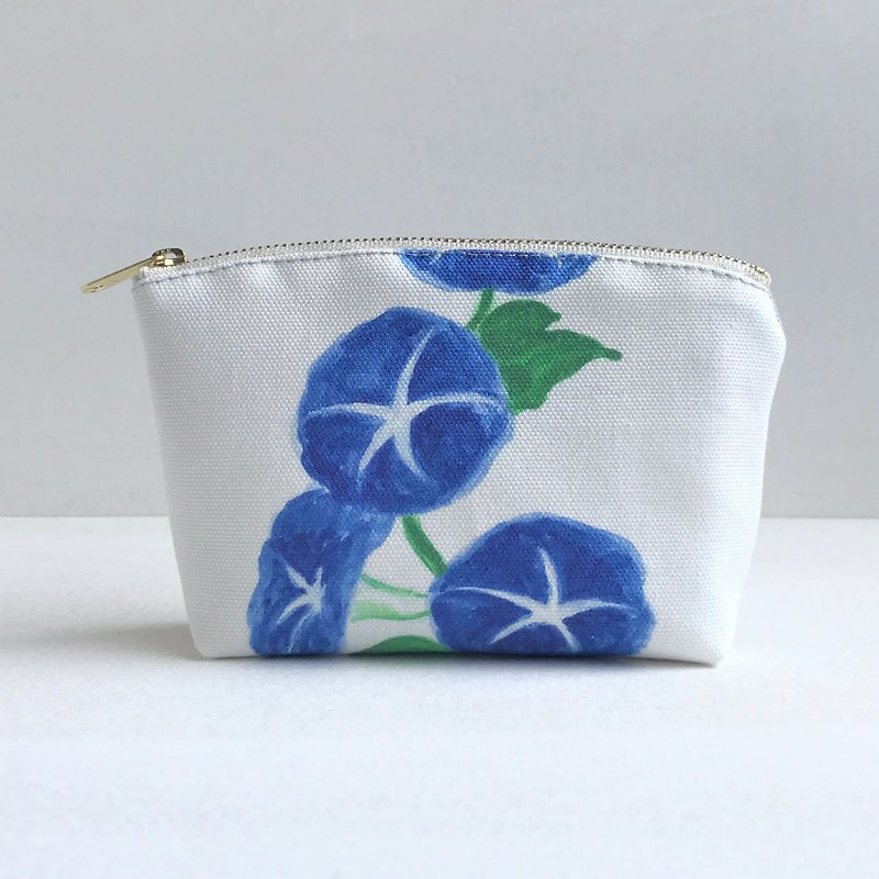 Japon Flower Round Gusseted Pouch Morning Glory - Toiletry Bags & Pouches - Cotton & Hemp Blue