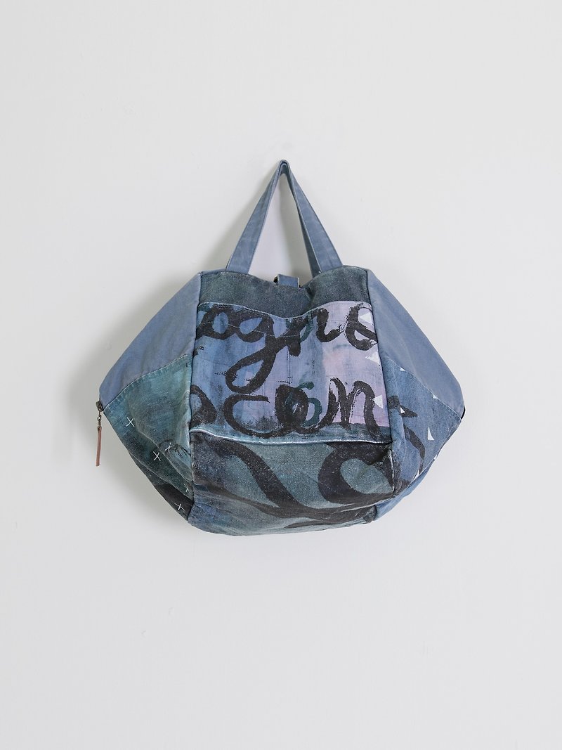 Portable backpack blue - กระเป๋าถือ - ผ้าฝ้าย/ผ้าลินิน สีน้ำเงิน