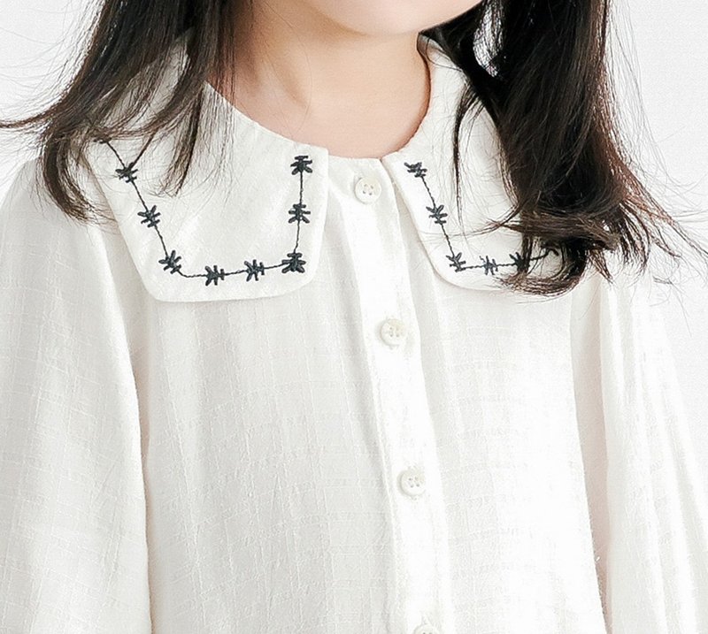 BIR童裝 | 簡約刺繡襯衫 - 男/女童裝 - 棉．麻 白色