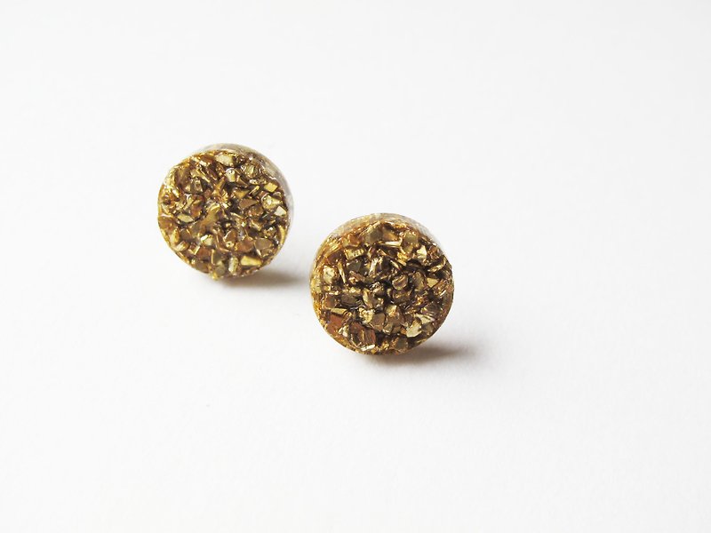  Rosy Garden golden rocks chip resin earrings - ต่างหู - วัสดุอื่นๆ สีทอง