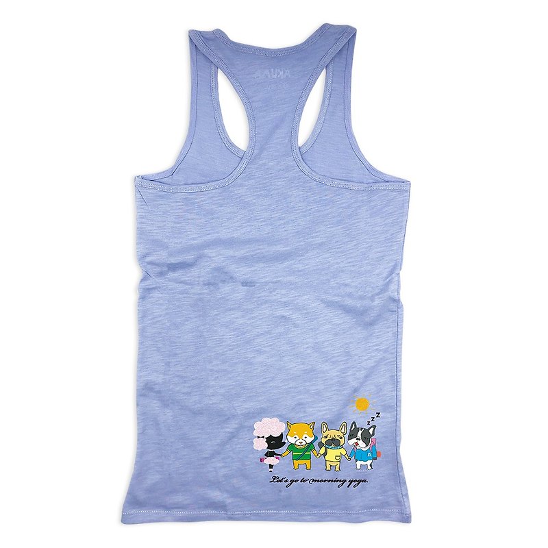 AKUMA YOGA-Tank Vest-Let's go to morning yoga - เสื้อกั๊กผู้หญิง - ผ้าฝ้าย/ผ้าลินิน สีน้ำเงิน