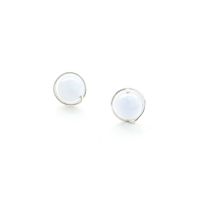 GENIES - Blue Agate Silver Clip on Earrings Piercing Earrings Ear Cuffs - ต่างหู - วัสดุอื่นๆ สีน้ำเงิน