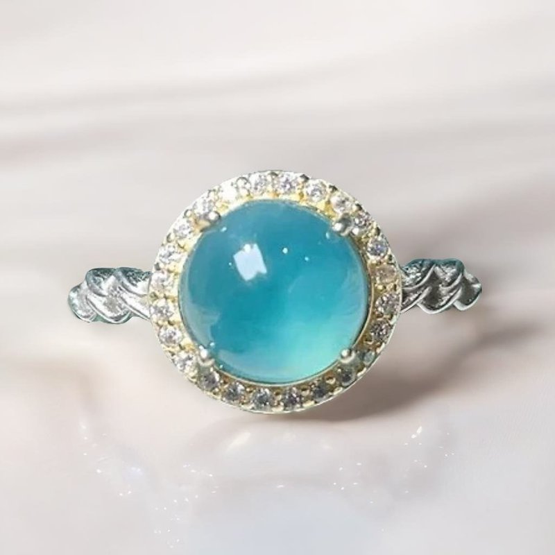 Ice sky blue jade cabochon ring 925 sterling silver | Natural jade A goods | Gift giving - General Rings - Jade Green