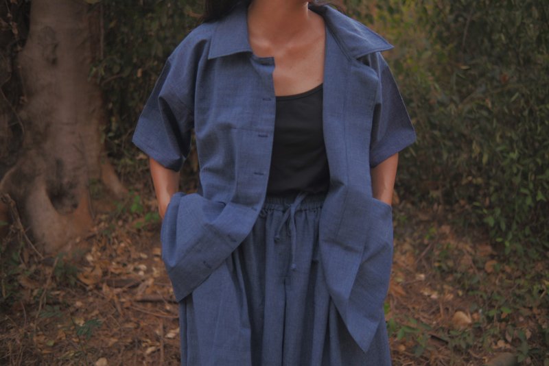 Block Shirt | Hand Woven Cotton | Natural Indigo dyed - Women's Tops - Cotton & Hemp Blue