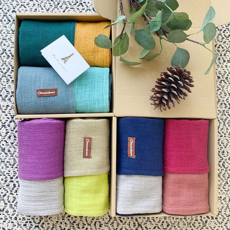 [Miyazaki] CM co-branded Imabari two-color scarf gift box | Teacher gift | With blessing card - Knit Scarves & Wraps - Cotton & Hemp Multicolor