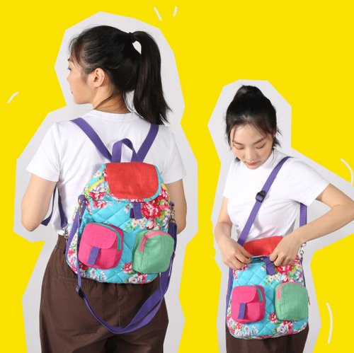 Bu Diao 布調 【不要叫我客家花布】多功能輕便後揹包/小孩包包/ipad防水隔層