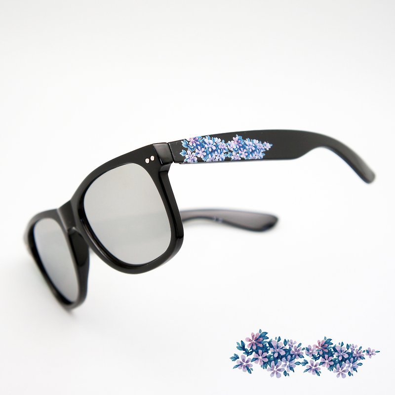 BLR 太陽眼鏡 立體浮雕 紫叢花 - 眼鏡/眼鏡框 - 塑膠 黑色