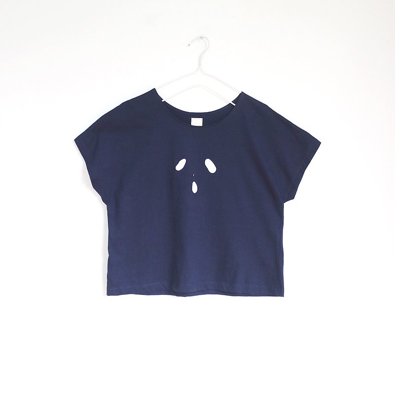 ghost crop t-shirt (navy) - เสื้อยืดผู้หญิง - ผ้าฝ้าย/ผ้าลินิน สีน้ำเงิน