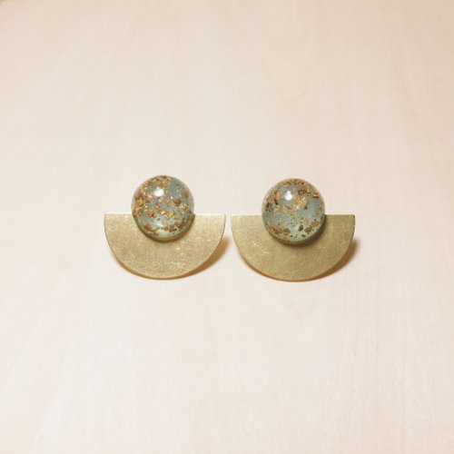 鳥嶼 Niaoyoo 復古兩用可拆綠金箔黃銅半圓耳環
