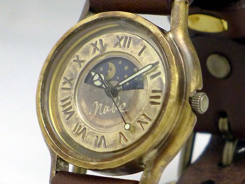 手作り時計 渡辺工房 Hand Craft Watch "Watanabe-KOBO" S-WATCH2-B-S&M 手作り時計 HandCraftWatch MensBrass32mm Sun&Moon ローマ数字 (207S&M BR)