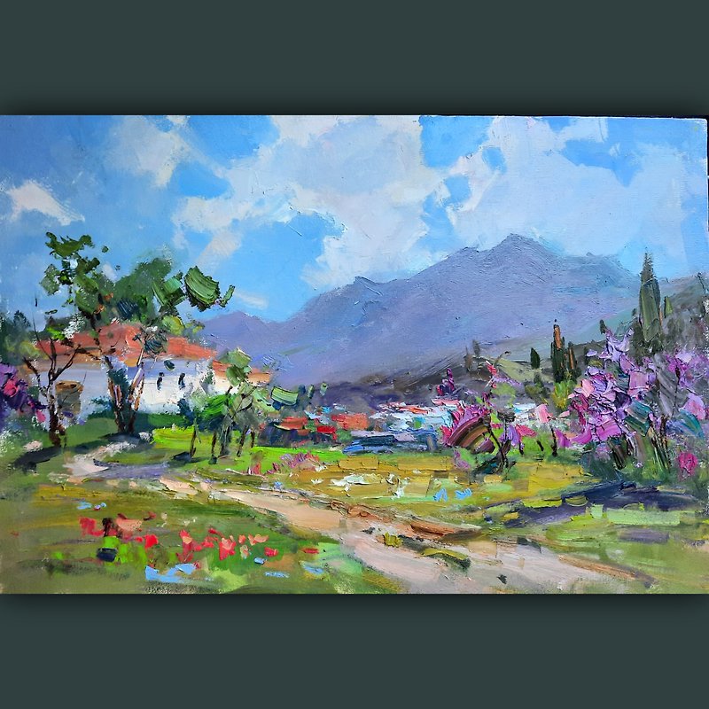 Lilacs in t Village, oil on canvas, original painting,  W 55 H 38 cm - Posters - Pigment Multicolor