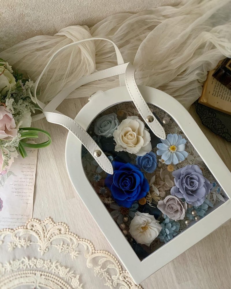 Colorful Garden Tote Box - Immortal Flower Gift / Customized Flower Gift Box / Store Decoration / Home Decoration - Dried Flowers & Bouquets - Plants & Flowers White