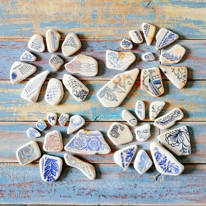 Floral Sea Pottery shards 破碎的陶器 Broken mosaic tiles/Broken Porcelain 老瓷器 - 其他 - 陶 藍色