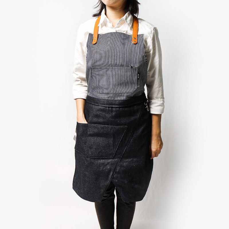 Deformed dual-use work apron (striped +C1) Full body half-length wear (limited edition) - Aprons - Genuine Leather 
