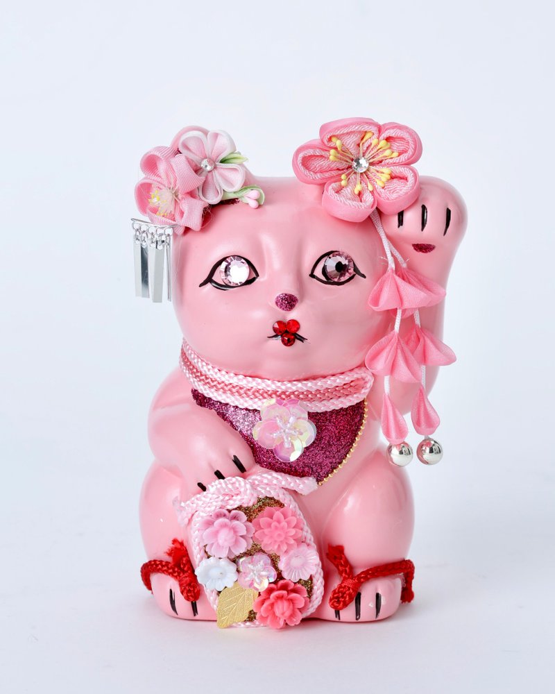招き猫　舞妓はんご縁猫　桜 - 擺飾/家飾品 - 陶 粉紅色