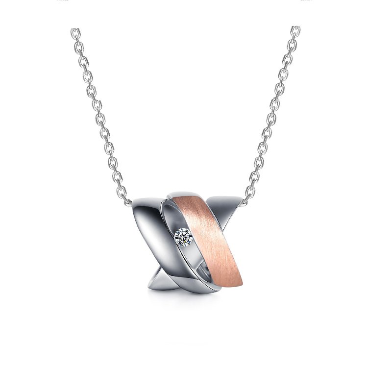 女項鍊 對鍊 鑽石14K金白鋼  環繞愛情 - 項鍊 - 鑽石 銀色