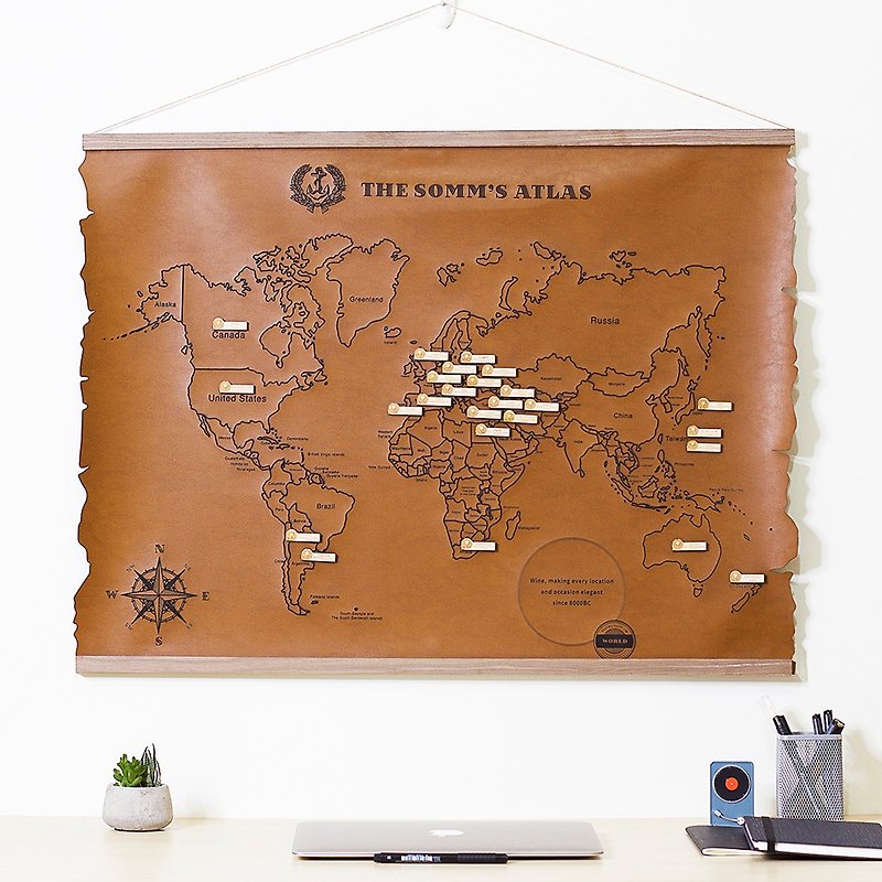 Made retro leather world map customized birthday new home shop opening ceremony travel map - Items for Display - Eco-Friendly Materials Brown